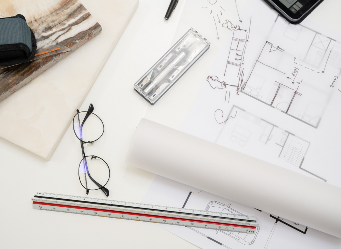 plan de construction et matériel d'architecte