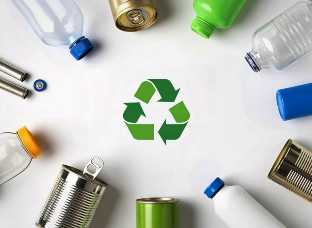 Visuel de déchets à recycler plastique conserve bouteilles